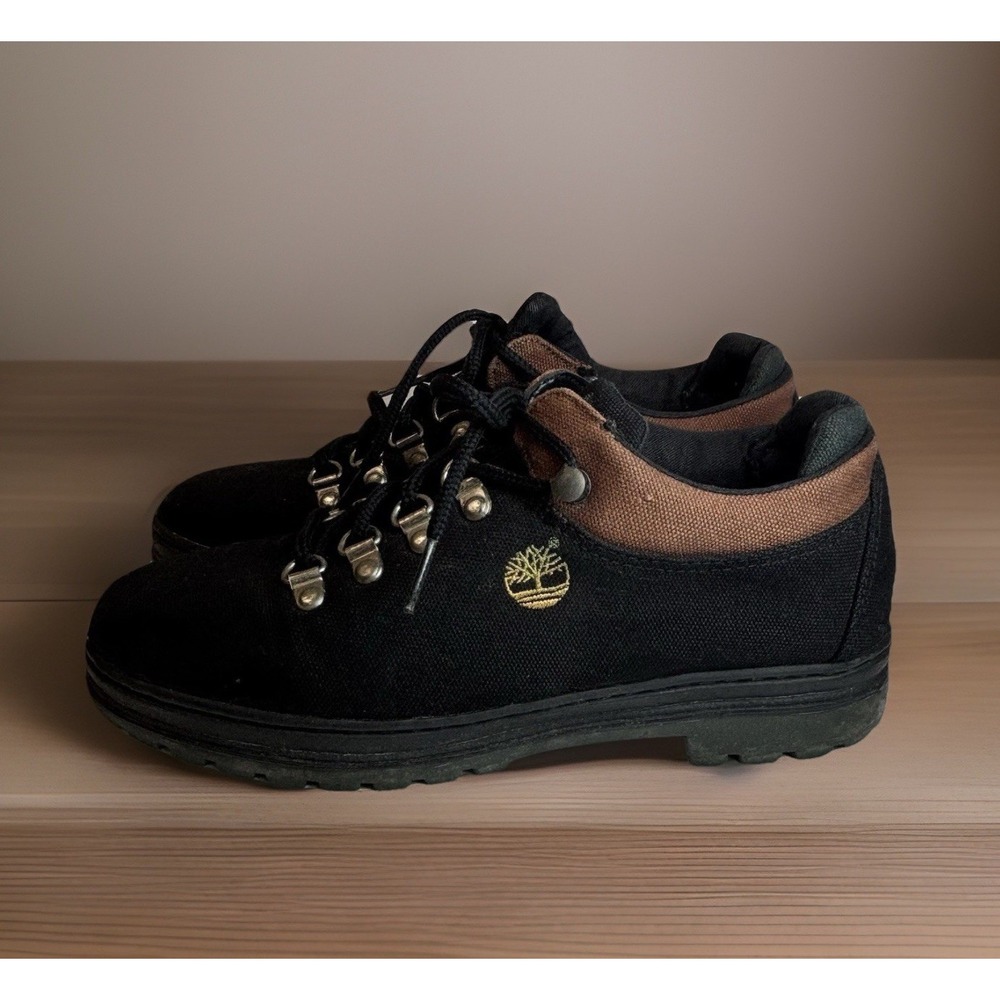 Vintage 1990s‎ Chunky Black Canvas Timberland Lug Shoes Low-Top W's 7.5 Grunge